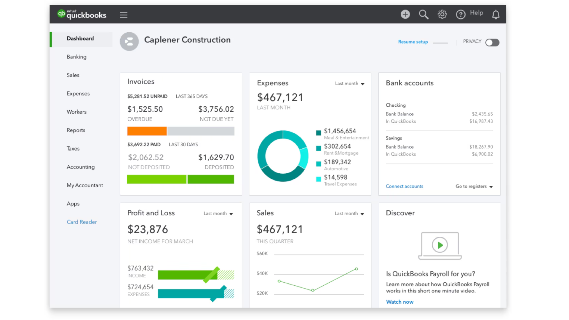 family office acounting software - quickbooks dashboard